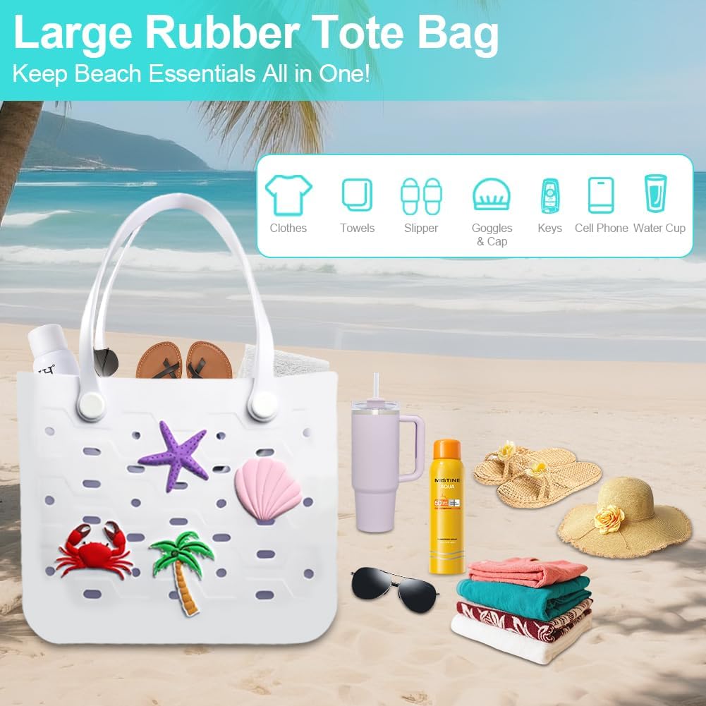 Beach Bag for Women, Water-Resistant Rubber Tote Bag, Durable Open Handbag ，Sandproof Vacation Essentials for Summer Swim Cruise Pool - Image 4