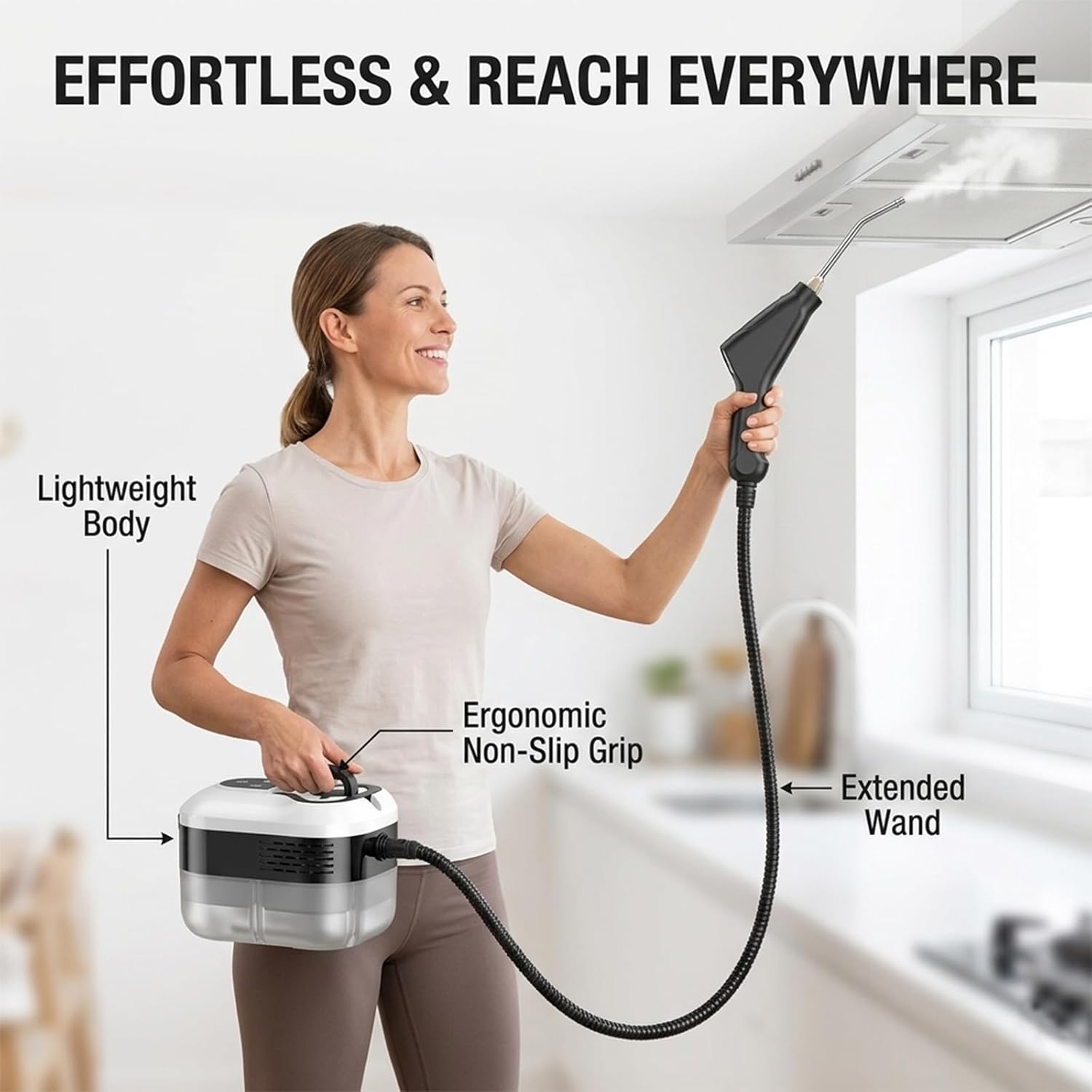 Aless 2500w Handheld High-Temperature Pressurized Steam Cleaner - 6 Adjustable Levels Steamer Cleaner with Brush Heads for Car, Furniture, Grout, Window (Black)
