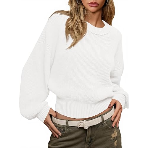 Saodimallsu Womens Batwing Long Sleeve Sweaters Casual Crewneck Loose Chunky Knit Fall Pullover Tops