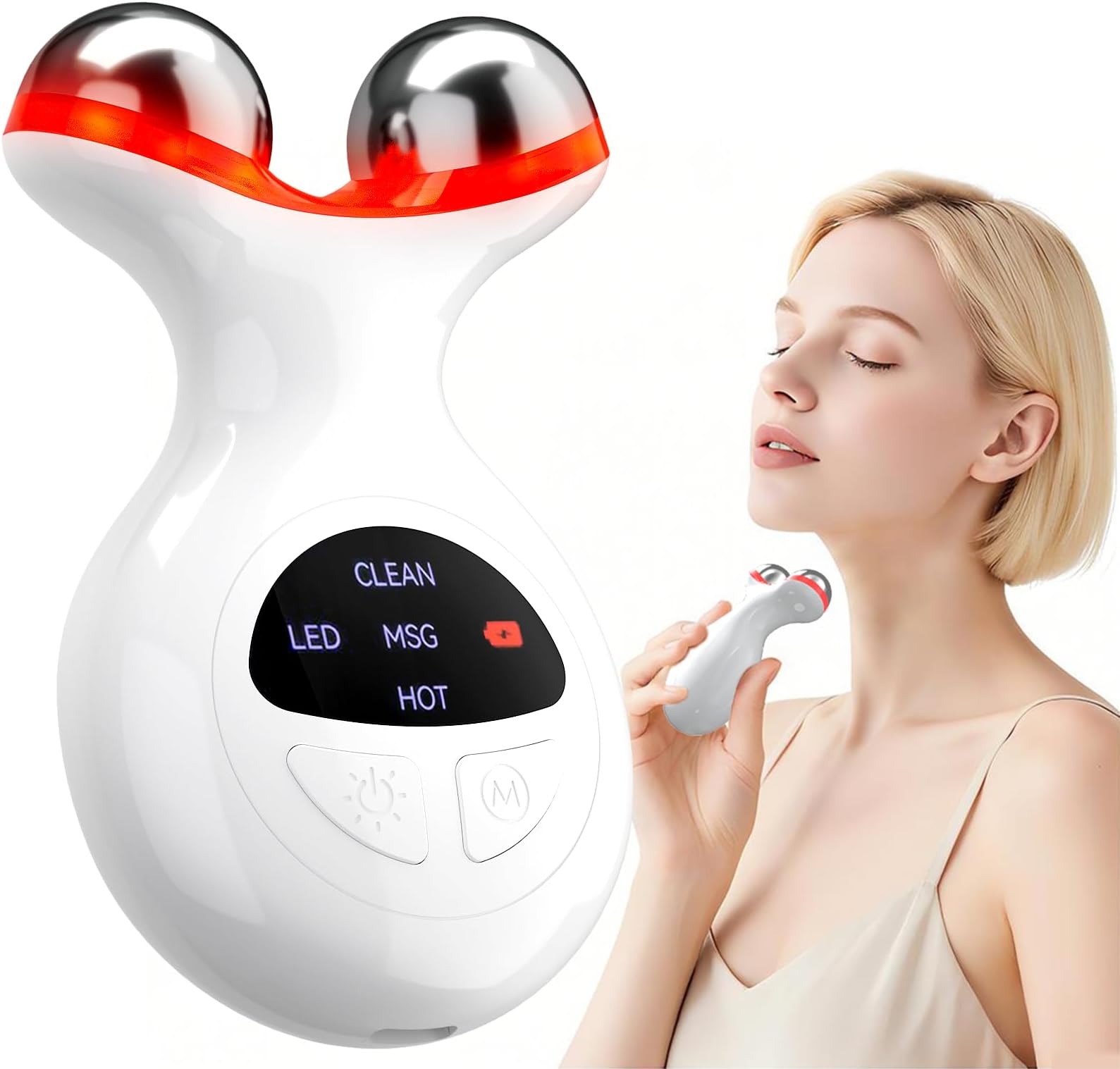 Micro-Current Facial Beauty Device，Red Light Therapy for Wrinkles & Firming，LED Face Massager Tool with Vibraion，Portable at-Home Face Sculpting Tool for Skin Care，Soothe and Relax Skin