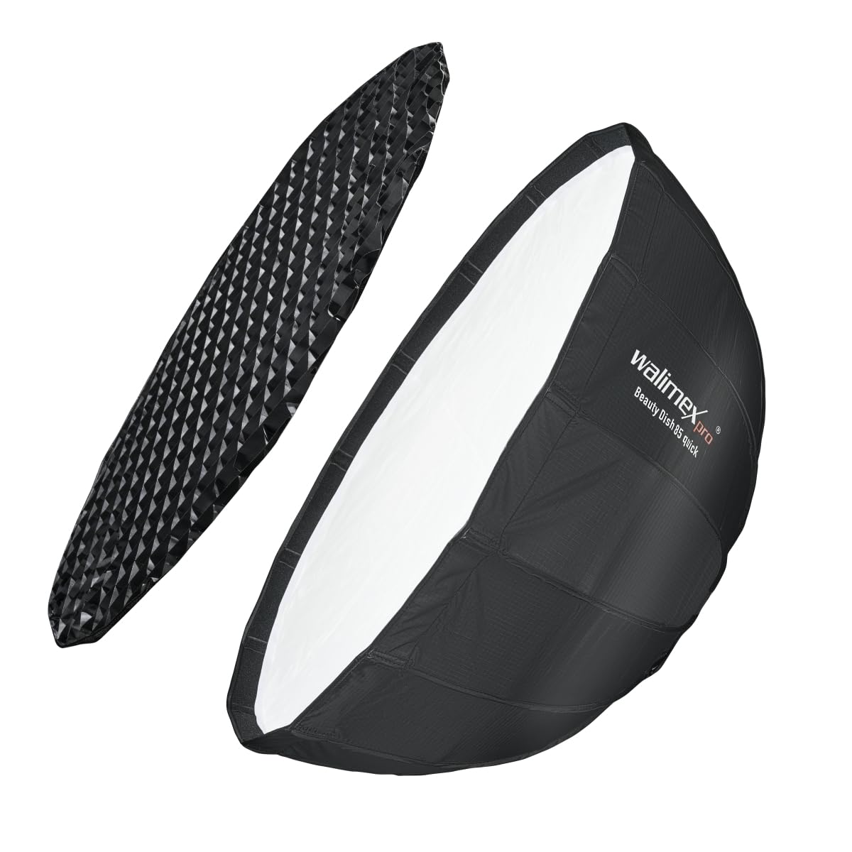 Walimex pro Studio Line Beauty Dish Softbox QA85 - Beauty Dish forma świetlna, 85 cm Ø, 40 cm głębokości, składana, z kratką, dyfuzor wewnętrzny i zewnętrzny, do lampy błyskowej Speedlite