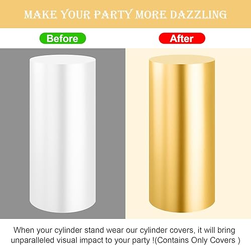 Miniatura 4 de Juego de 5 fundas de pedestal de cilindro doradas, cubiertas flexibles para soporte de cilindro para decoración de fiestas, bodas o eventos de
