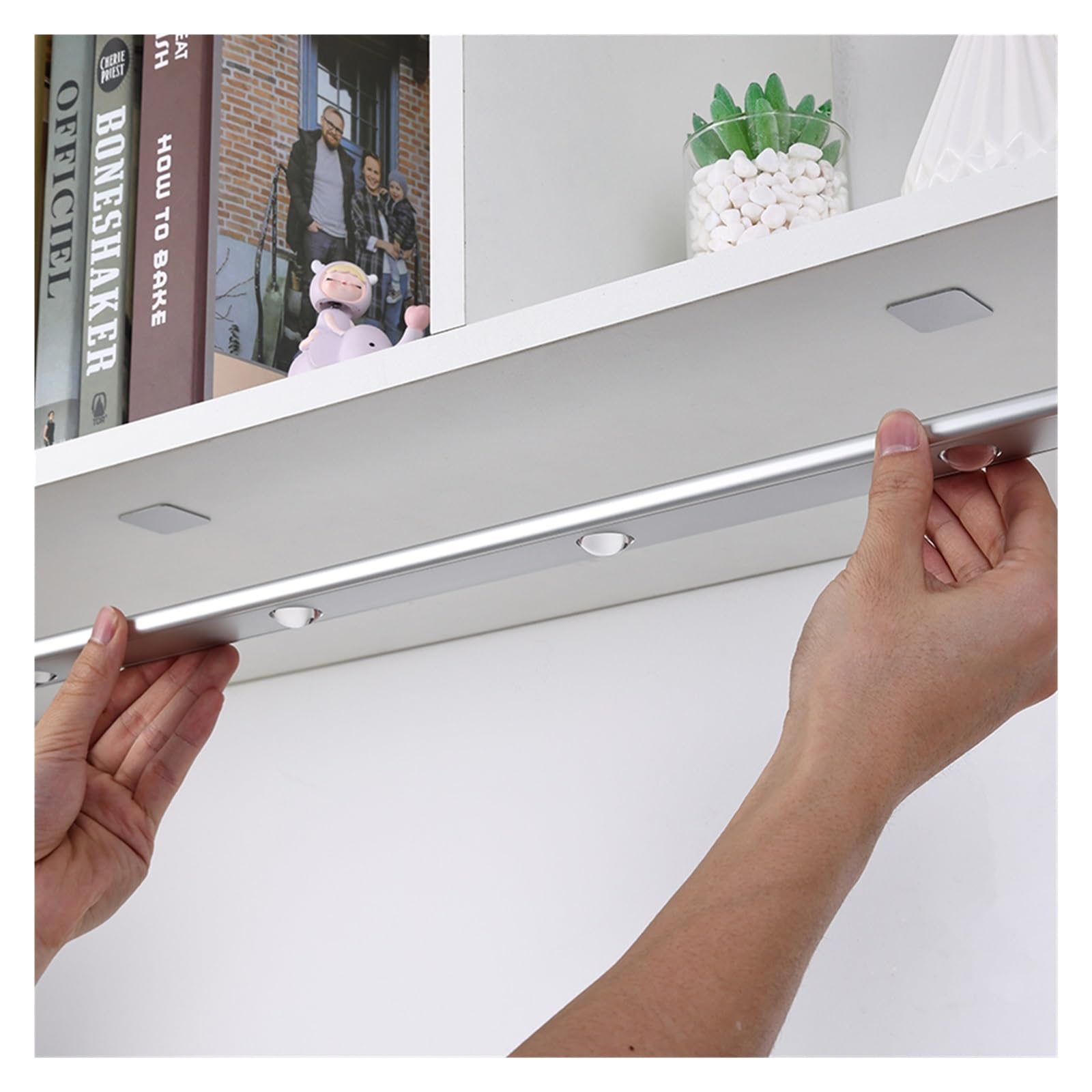 Luces Bajo Armario Luz LED Ultrafina For Armario, Iluminación Nocturna, Sensor De Movimiento PIR, Inalámbrica, Recargable Por USB, For Cocina, Dormitorio, Interior, 55cm(Black,110cm-2PCS)