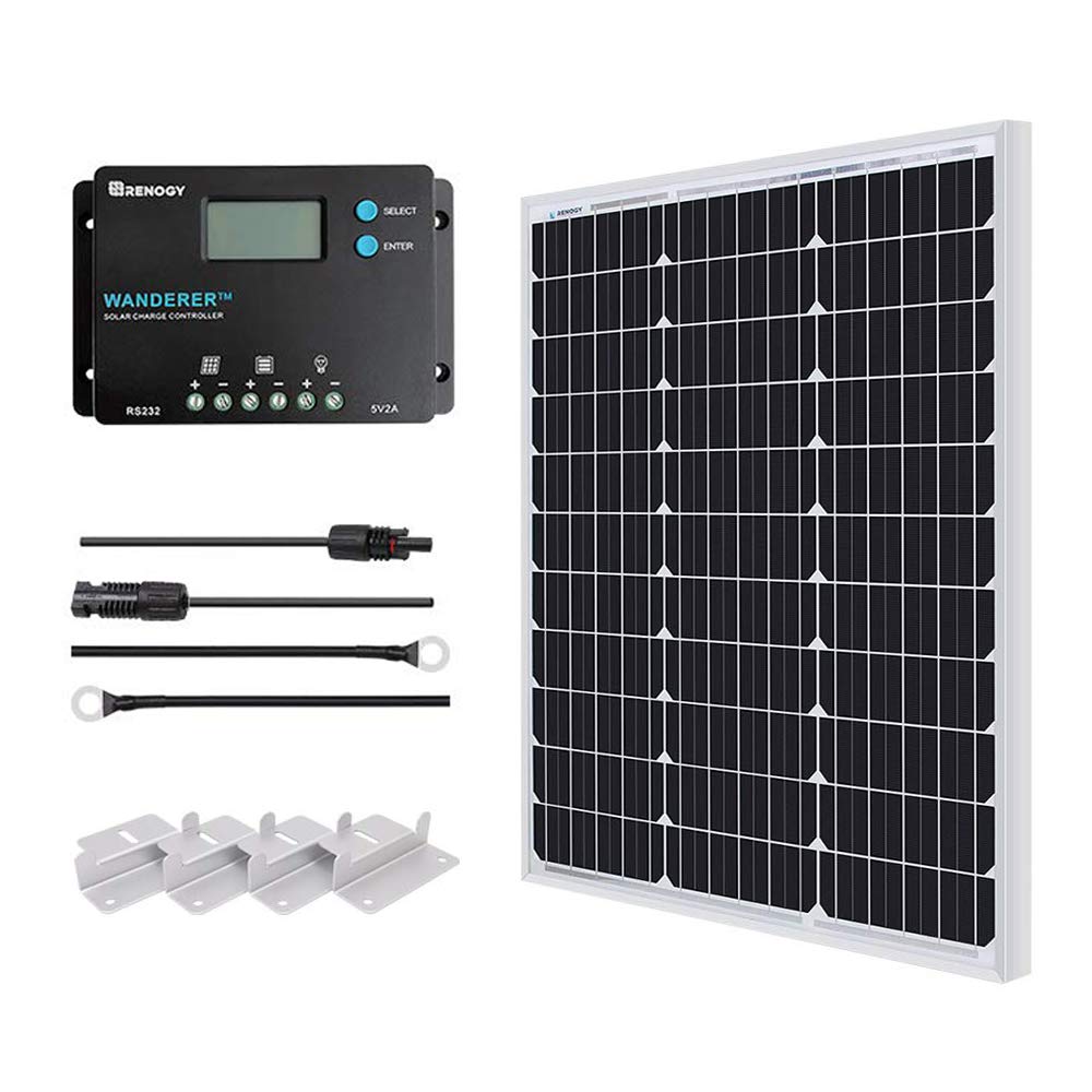 Renogy 50W Monocrystalline 12V Solar Panel Kit with 10A 12/24V PWM LCD Charge Controller, 5V USB Ports, for RVs,Boats,Trai...
