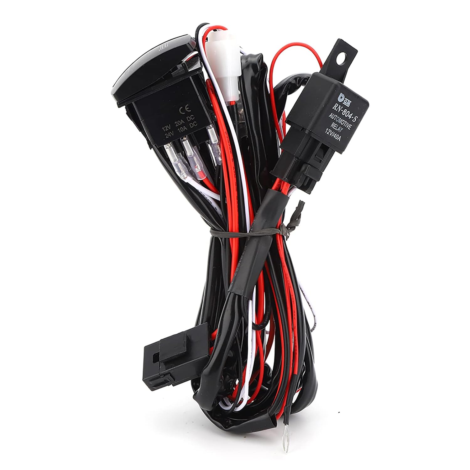 Universal Wiring Harness Kit with LED Working Lamp, 12/24V Fog Light Switch for Cars Motorcycles Boats RVs, ON - Off Control for Light Bar and Auxiliary Lighting