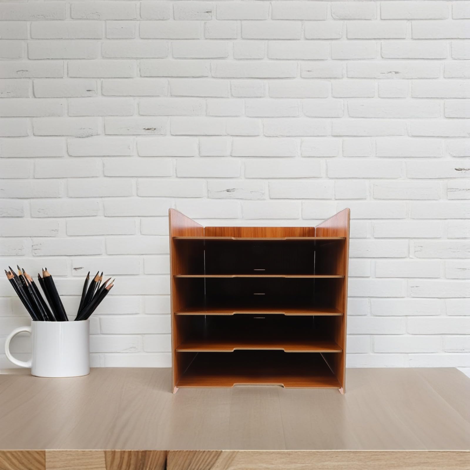 SUPVOX Organisateur de Documents en Bois à 5 Niveaux, Porte-Documents de Bureau en Bois Massif Couleur Brun Noyer, Trieur de Fichiers Vertical Multifonction pour Bureau, École et Maison,