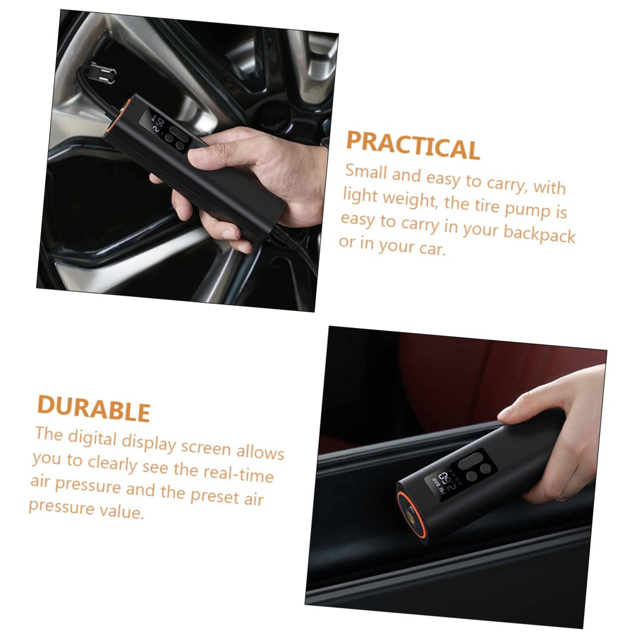 SOLUSTRE Mini Bomba Eléctrica Portátil para Neumáticos de Coche y Bici | Pantalla Digital Presión, Negro, Cobre Abs Goma, para Senderismo y Camping