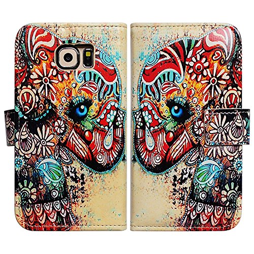 Bcov for Samsung Galaxy S6, Bfun Packing Tribal Flowers Floral Elephant Leather Wallet Case Cover for Samsung Galaxy S6 Gs6