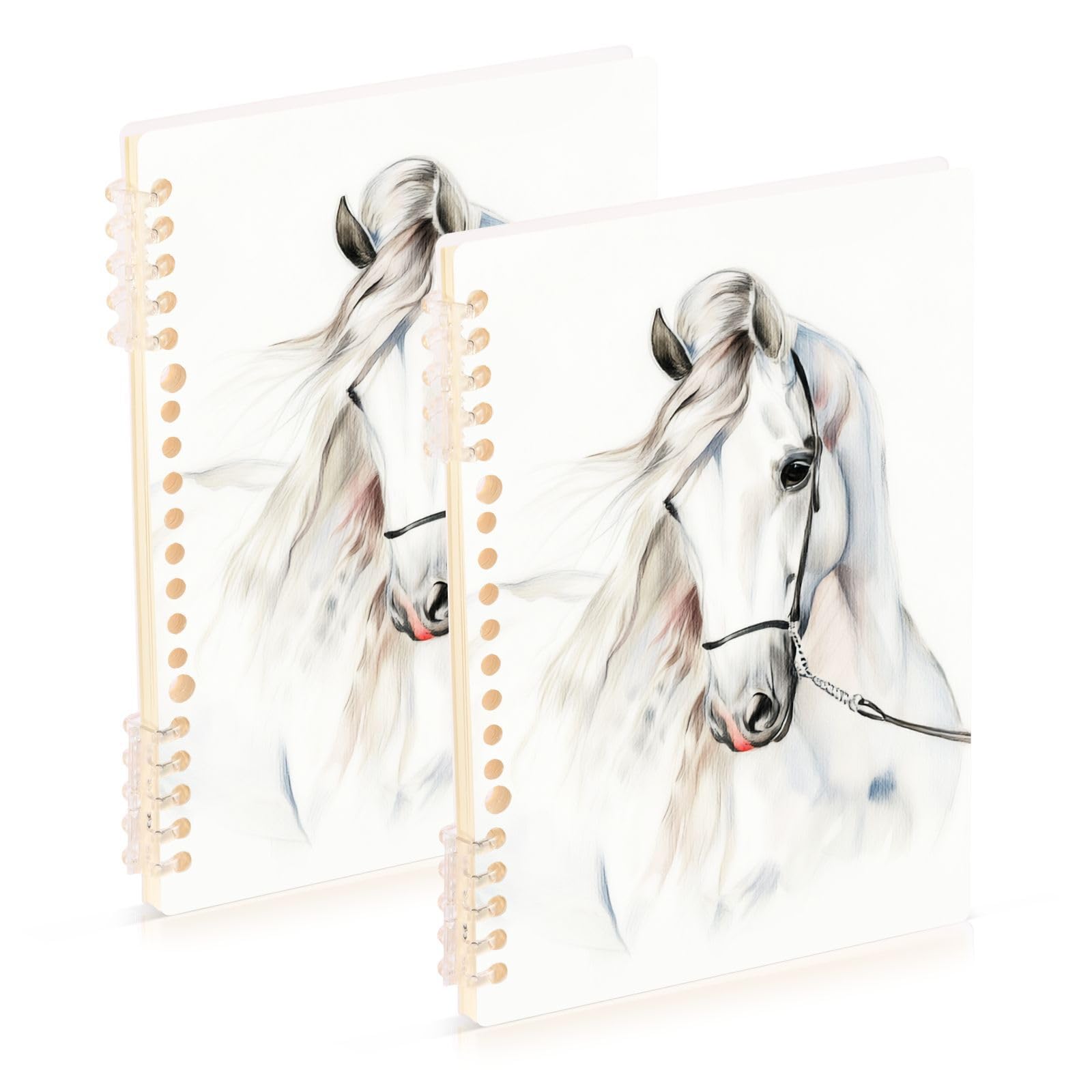 senya Cuaderno de espiral rayado, 2 piezas, diario de caballo blanco para estudio y notas, 60 páginas con tapa dura duradera