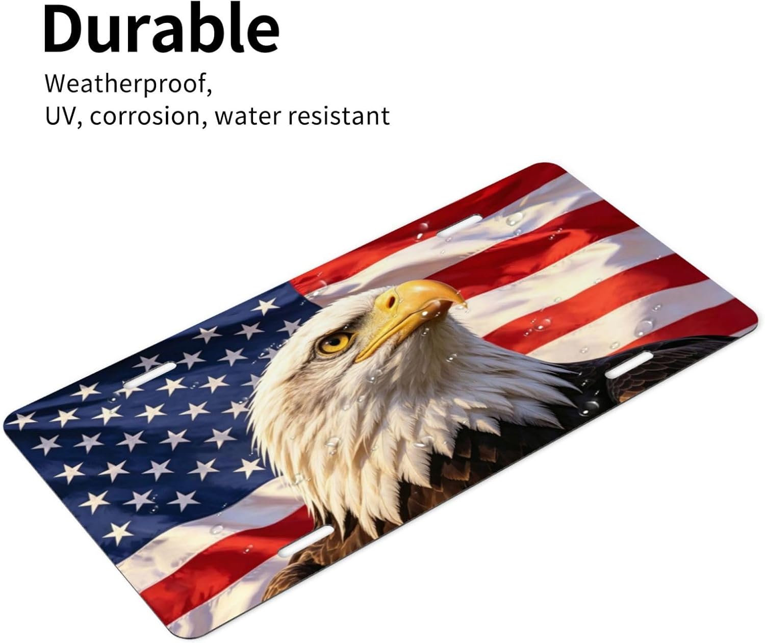 Bald Eagle American Flag License Plate Car Front License Plate Cover Decorative Aluminum Metal Plates Car Decor Accessory with 4 Holes Novelty Vanity Tag for Men Women 6×12 Inch