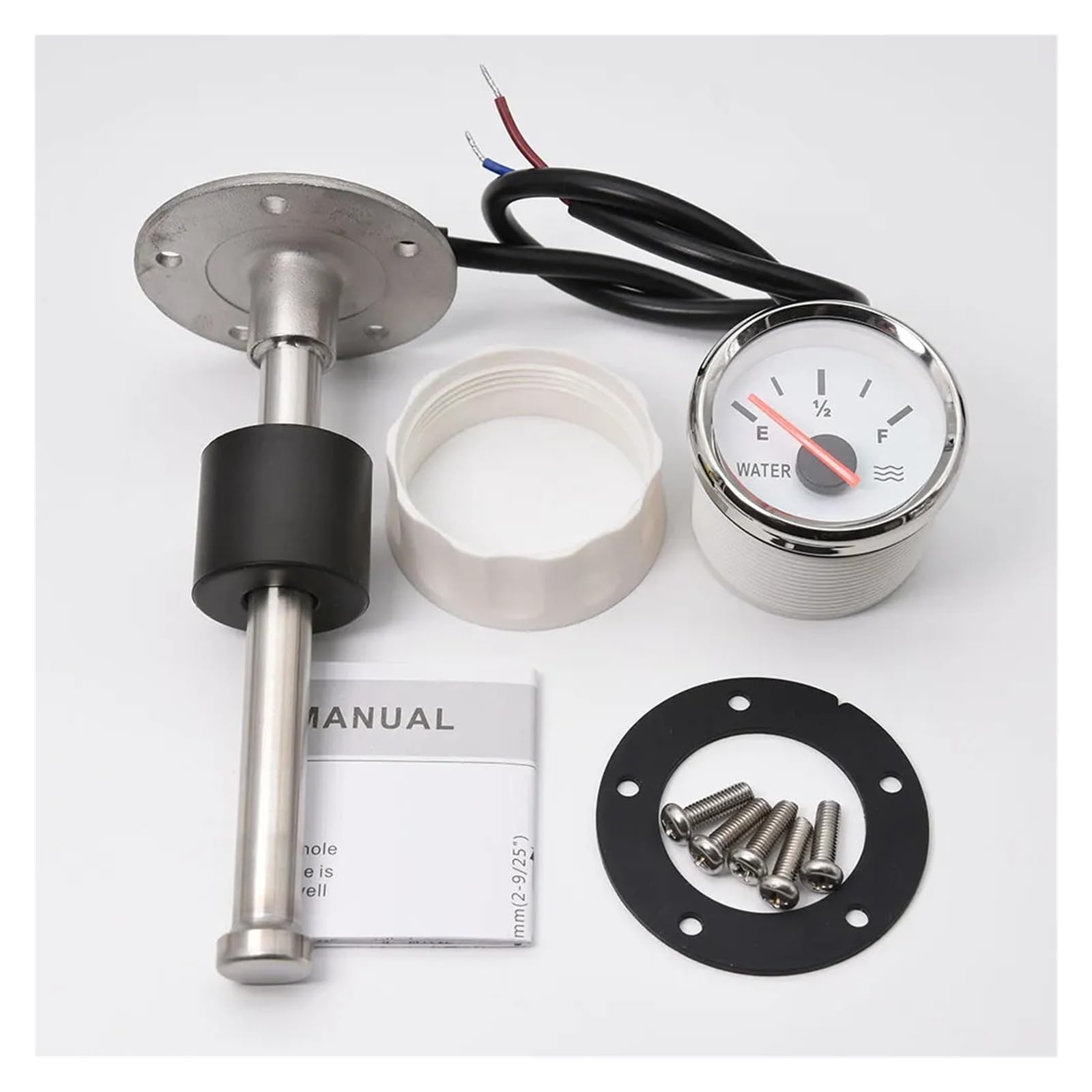 100-500mm Edelstahl Marine Wasserstandsanzeige Sensor Fit Boot Auto Wasserstandsanzeige Meter 0-190 Ohm mit roter Hintergrundbeleuchtung Stabile Überwachung(GaugeX325mm Sensor)