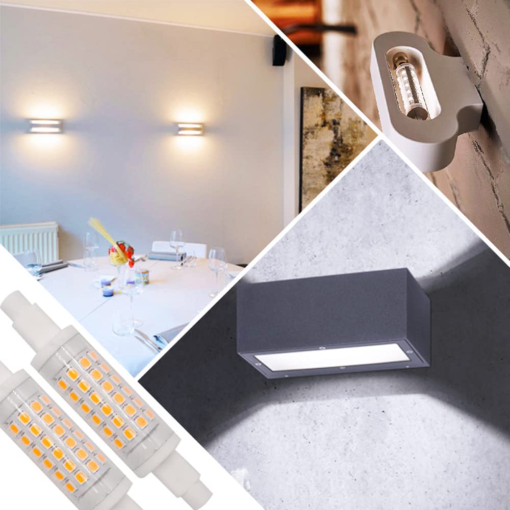 R7S - Bombilla LED de 78 mm, equivalente a 50 W, base de doble extremo de 5 W, luces de inundación J78, 600 lm, regulable, ángulo de haz de 360°, bombillas LED empotradas