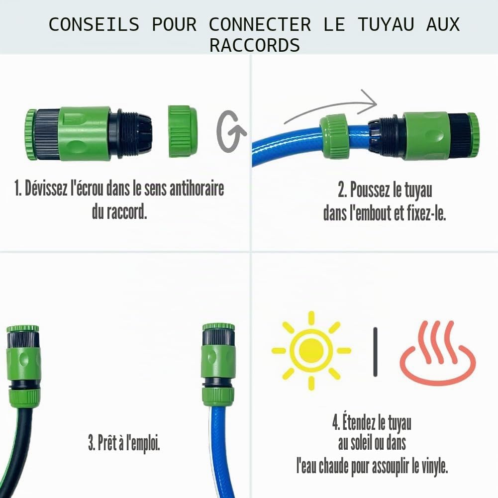 Tuyau d'eau de qualité alimentaire de 15 mètres, avec ensemble de raccords de tuyau, pour eau potable, caravane, camping-car et camping-car, 12 mm ID (1/2") x 16 mm DE D