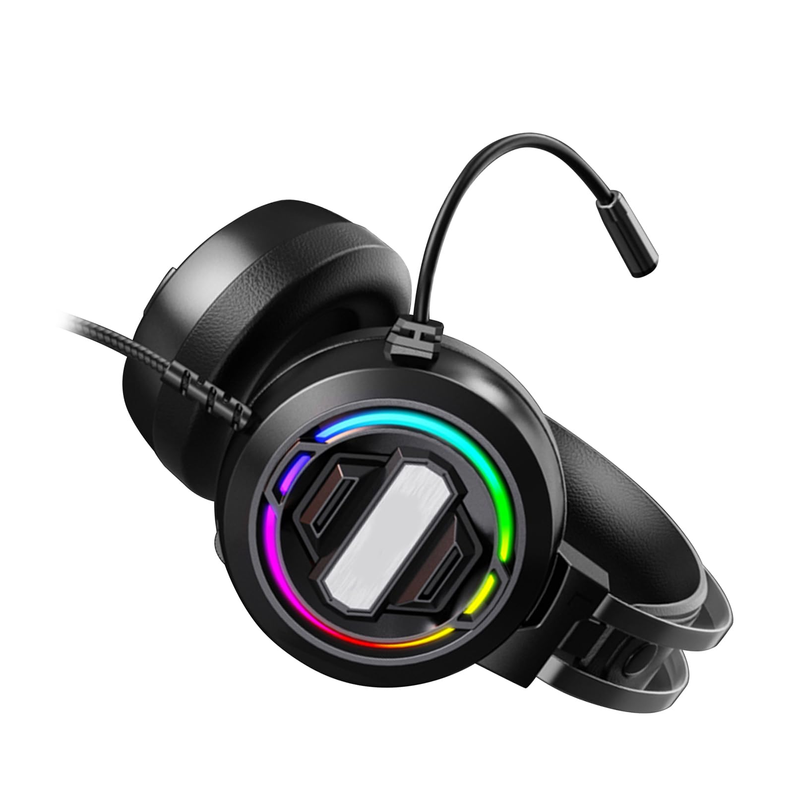 SENECESLI Kabelgebundenes Gaming-Headset, Surround-Sound-Kopfhörer mit Buntem LED-Licht, Mikrofon mit Geräuschunterdrückung für PC, Verstellbar – Ideal Zum Spielen, Arbeiten, Schwarz, 1 Stück