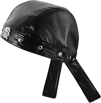 Cycling Bandana Doo Rags Skull Cap – PU Leather Biker Halloween Punk Motorcycle Costume
