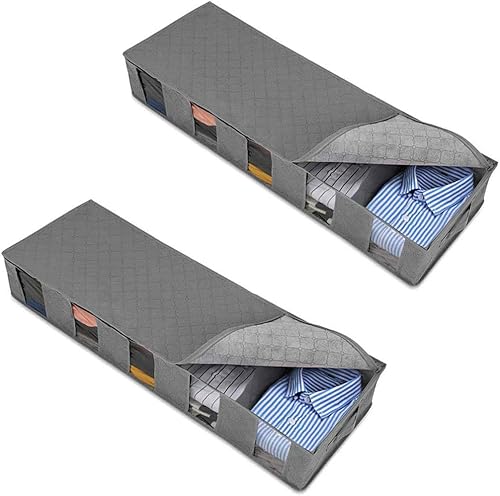Apstour Organizador de ropa debajo de la cama, bolsa de almacenamiento grande con divisores ajustables con tela duradera, asa reforzada, 4 ventanas
