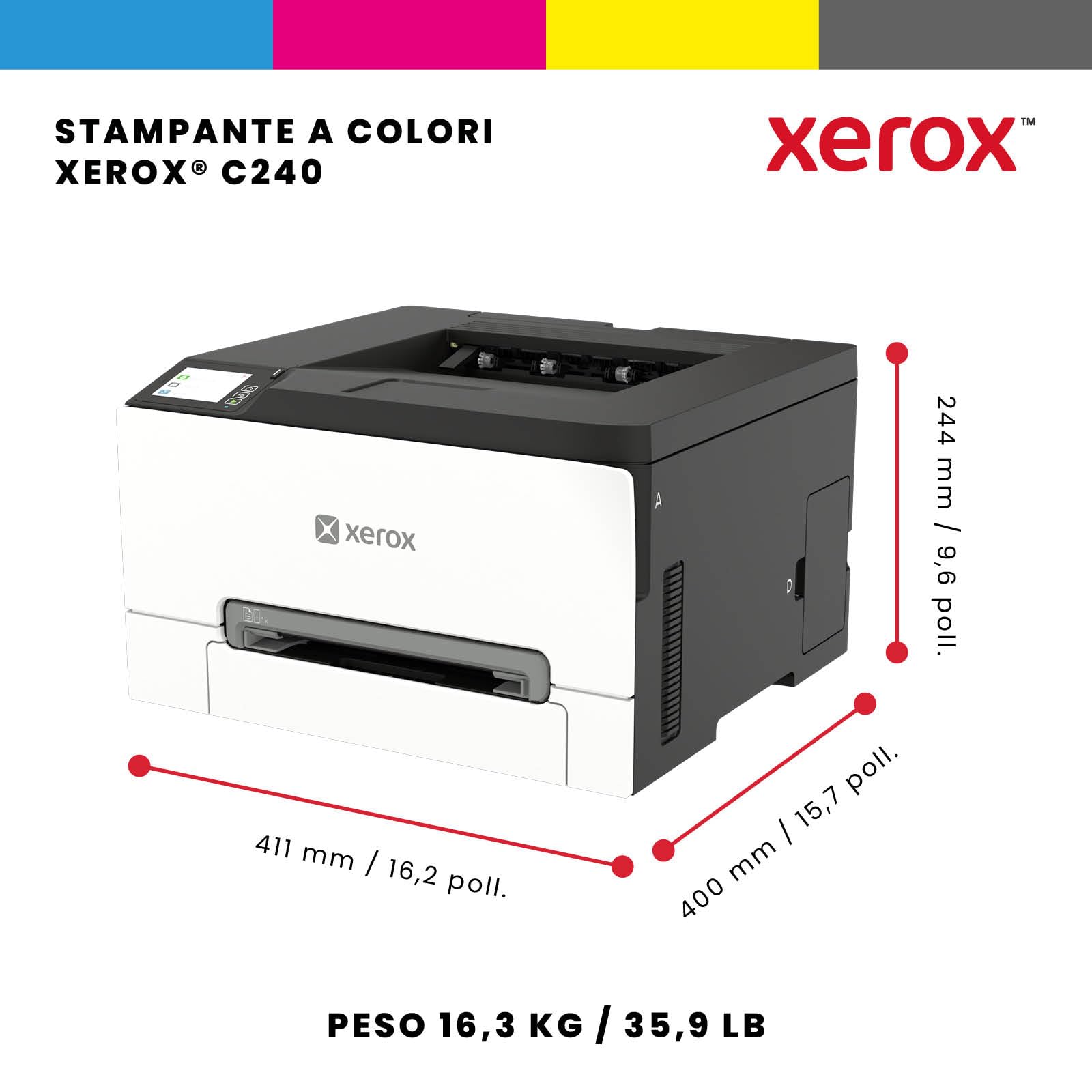Xerox Stampante laser a colori wireless C240 – Grande velocità di 25 ppm, colore professionale, stampante wireless per laptop e computer (3 anni di garanzia)