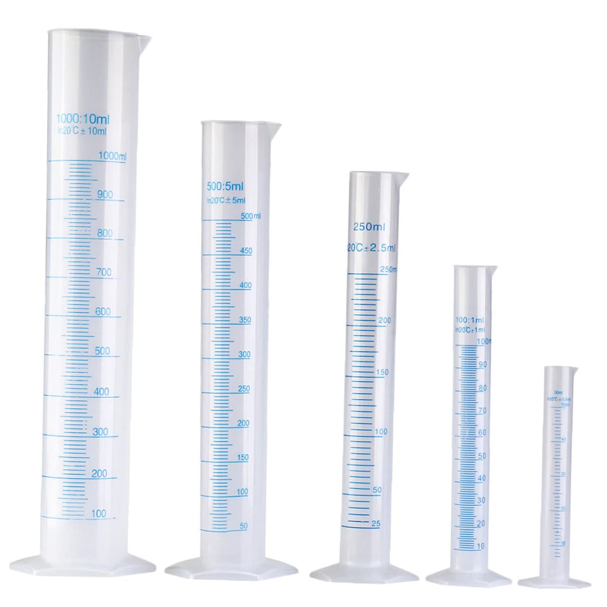 Cilindros de plástico graduados Veemoon juego de 5 probetas medidoras de 50 a 1000 ml