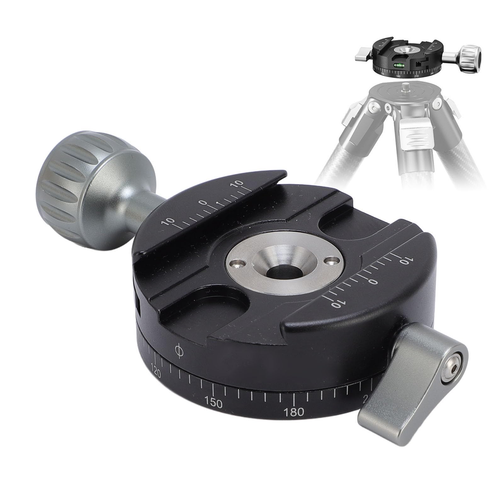Morsetto a Sgancio Rapido Livella a Bolla Integrata, Piastra a Sgancio Rapido per Treppiede a 360° Testa per Treppiede HDR con Foro per Vite UNC 3/8 Pollici, Manopola a Leva