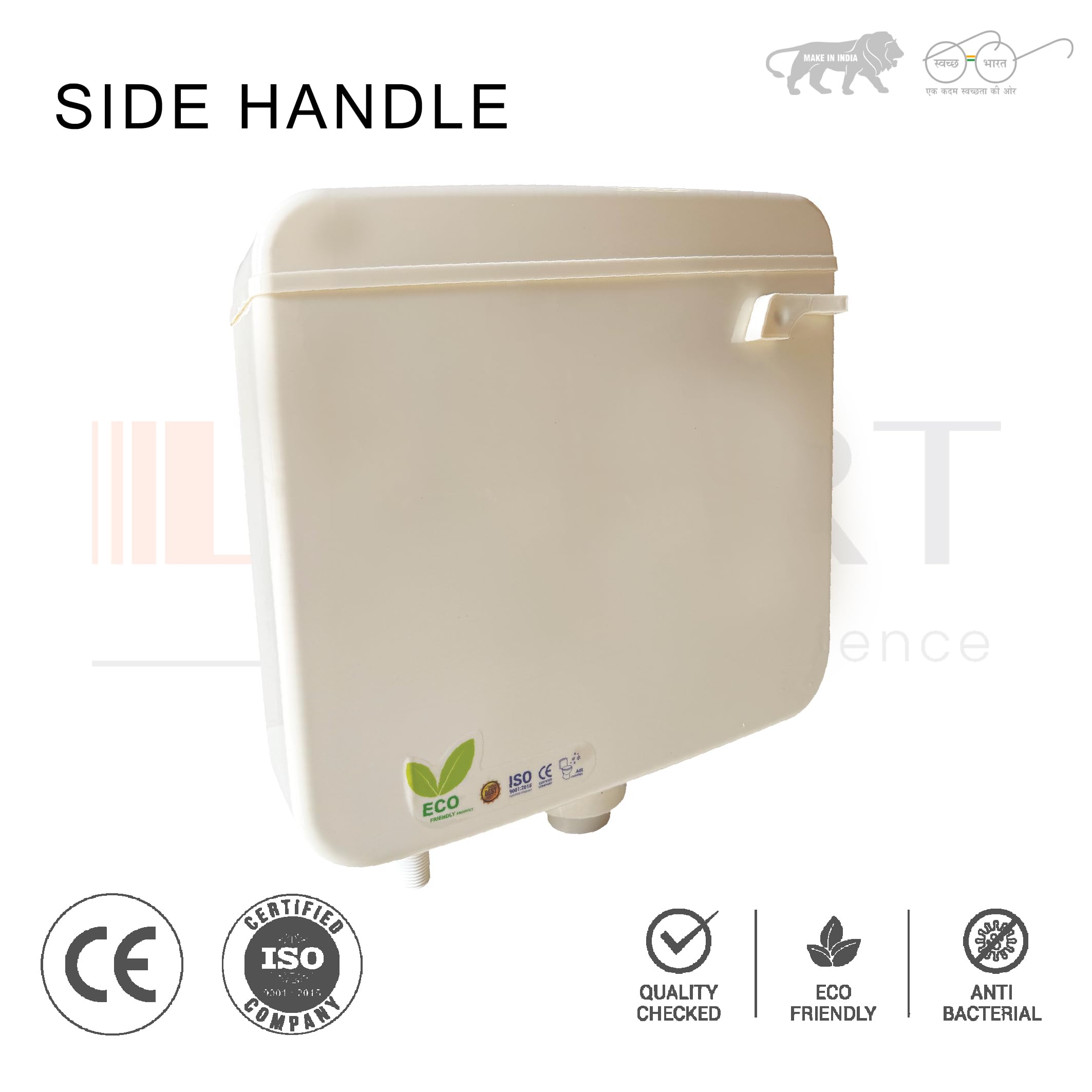 LUXART Premium 8-Liter Single Flush Toilet Tank | Ivory | Slim Wall Mounted Polypropylene Cistern with Side Handle Mechanism | Air Freshener Slot 1