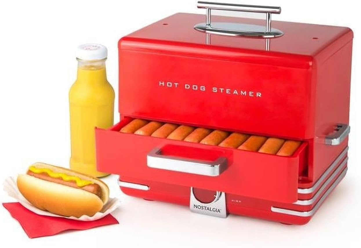 Nostalgia Extra Large Diner-Style Steamer 20 Hot Dogs and 6 Bun Capacity, Perfect for Breakfast Sausages, Brats, Vegetables, Fish