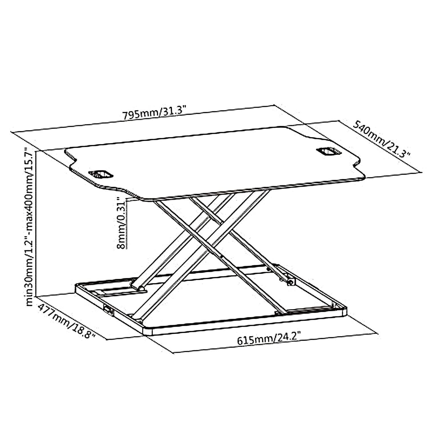 ER-419 Sitz-Steh-Schreibtisch Höhenverstellbarer Schreibtischaufsatz mit Gasfeder Schreibtisch Konverter für Monitor Laptop bis max. 10kg (Schwarz)