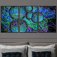 3 Piece Framed Canvas Wall Art Abstract Geometric Lights Mixed Media Canvas Prints Home Artwork Decoration for Living Room,Bedroom - 16