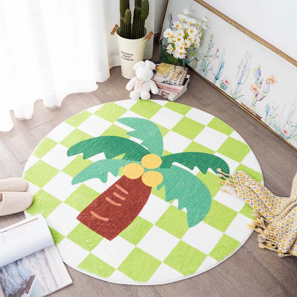 Amazon｜円形マット ラグ チェック柄 緑 花柄 滑り止め付 洗える  