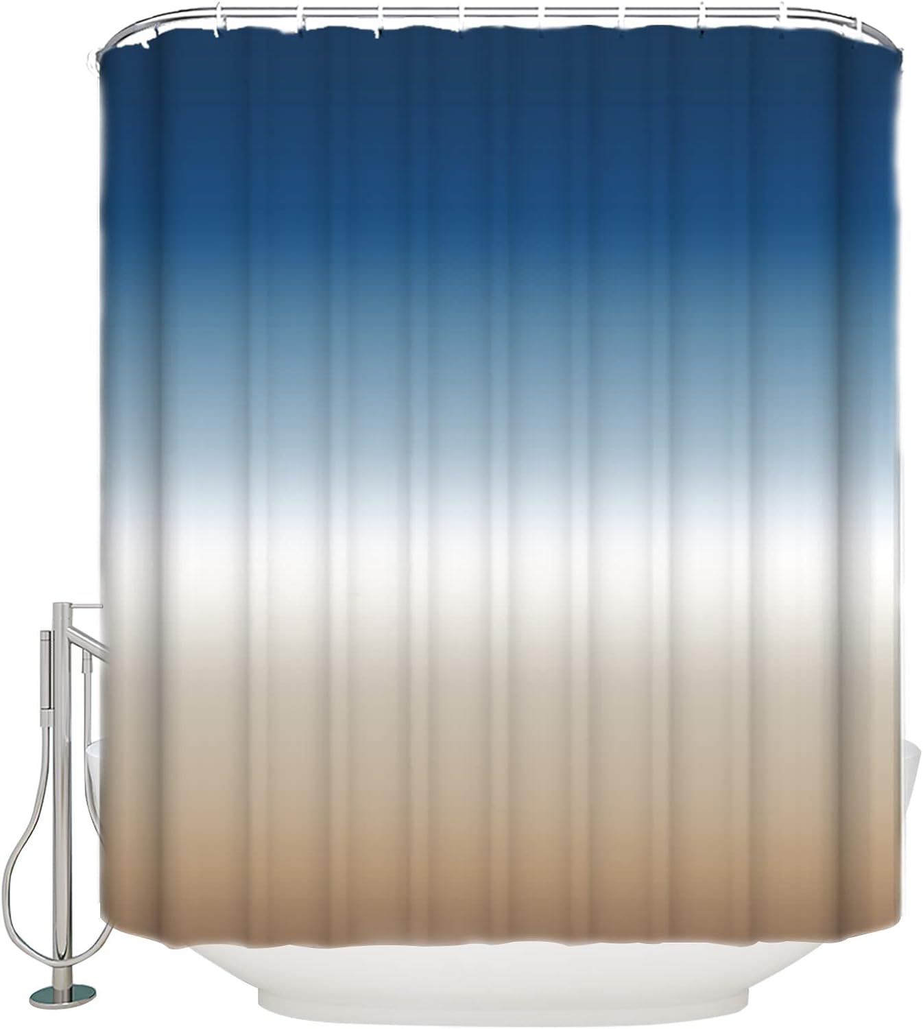 Navy Blue Beige Ombre Cream Shower Curtain Set - 60" x 72" Washable Bathtub Curtain with 12 Hooks, Modern Abstract Art Aesthetics Waterproof Fabric Stall Shower Curtains for Bathroom/Bathtub Décor