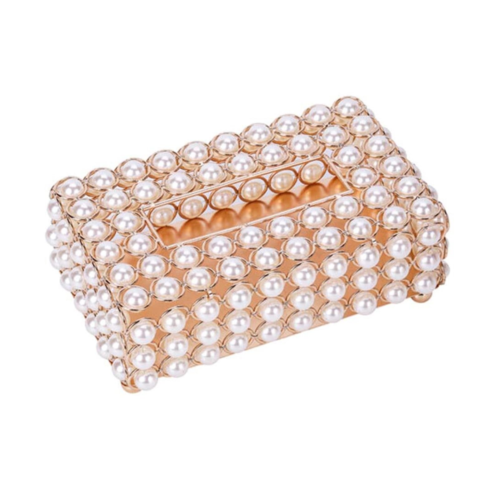 Tissue Dispenser Box Pearl Tissue Box Storage For Case Desktop Paper Container Napkin Dispenser Apartment Must Haves(L)