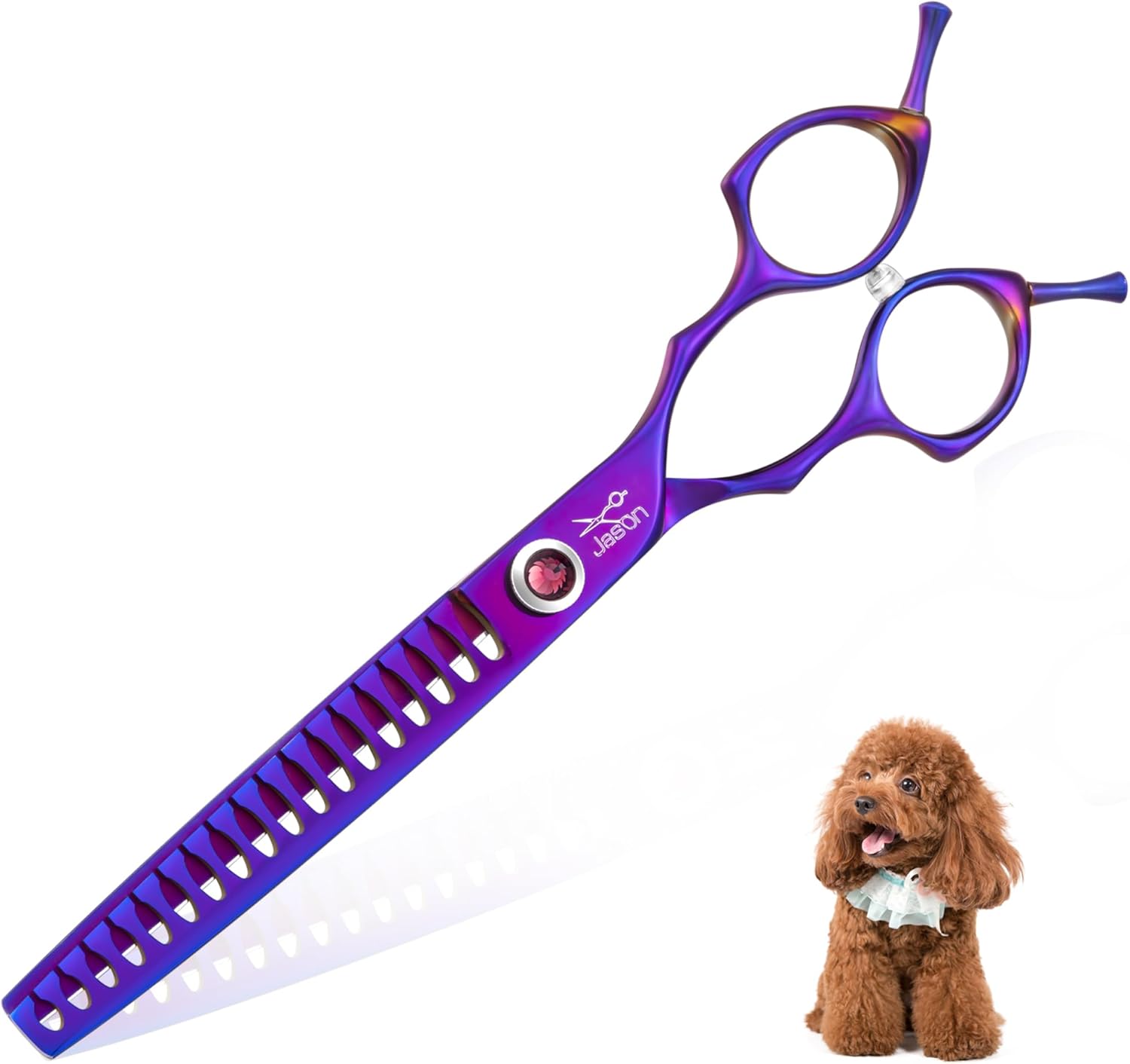 JASON 7.5" Dog Grooming Scissors - Professional Curved Thinning Shears for Grooming, Japanese 440C Stainless Steel Blender Shears with Diamond Adjustable Screw (65 Teeth, Purple) Christmas Gift