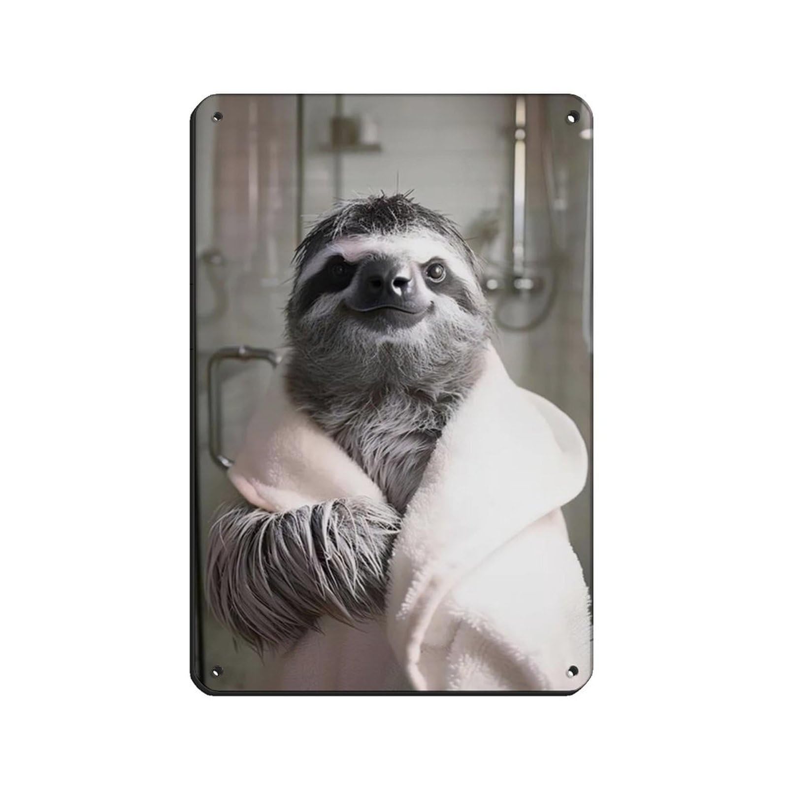 Funny Sloth in Bathrobe, Bathroom Art Retro Poster Metal Tin Sign Chic Art Retro Iron Painting Bar People Cave Cafe Family Garage Poster Wall Decoration 8x12inch(20x30cm)