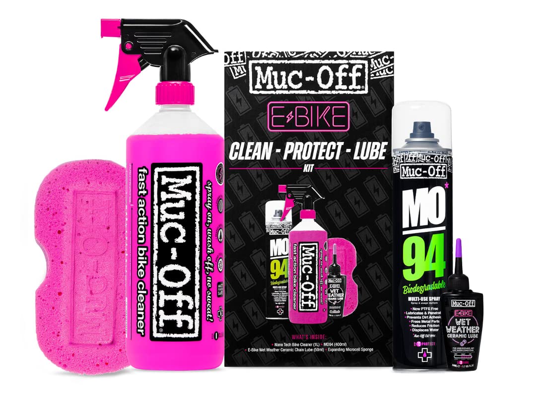Muc-Off Kit de nettoyage, de protection et de lubrification eBike – Essentiels pour nettoyer, protéger et lubrifier votre vélo électrique – Contient Muc-Off Nettoyant vélo, MO-94 et lubrifiant pour