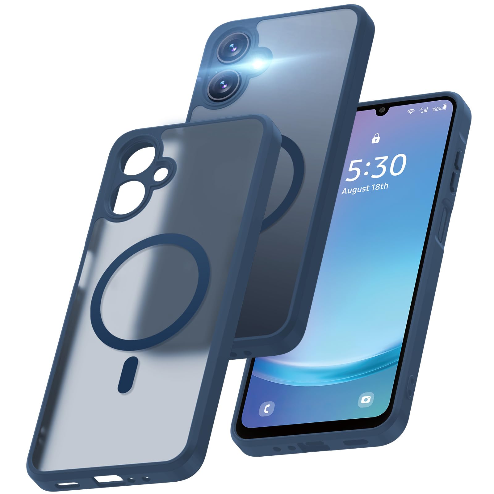 Aunote Galaxy A25 5G ケース Magsafe対応 カメラ保護 米軍MIL規格 耐衝撃 マット 薄型 ストラップホール付き ワイヤレス充電対応 スマホケース ギャラクシーa25 ケース カバー ブルー