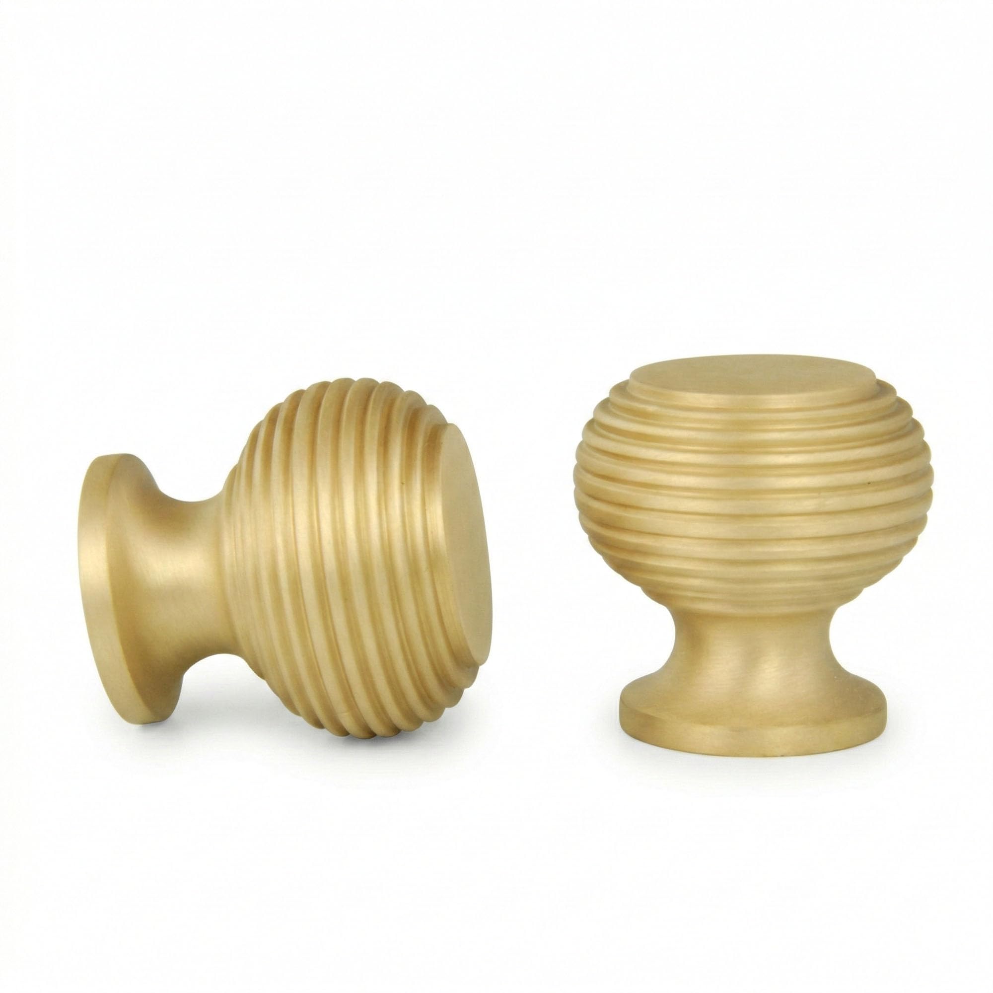 UNDERGROUND PARTS Solid Brass Satin Brushed Finish Cabinet Handles Hardware Pulls and Knobs for Kitchen Cabinets and Drawers (Reeded Beehive Knob 32mm)