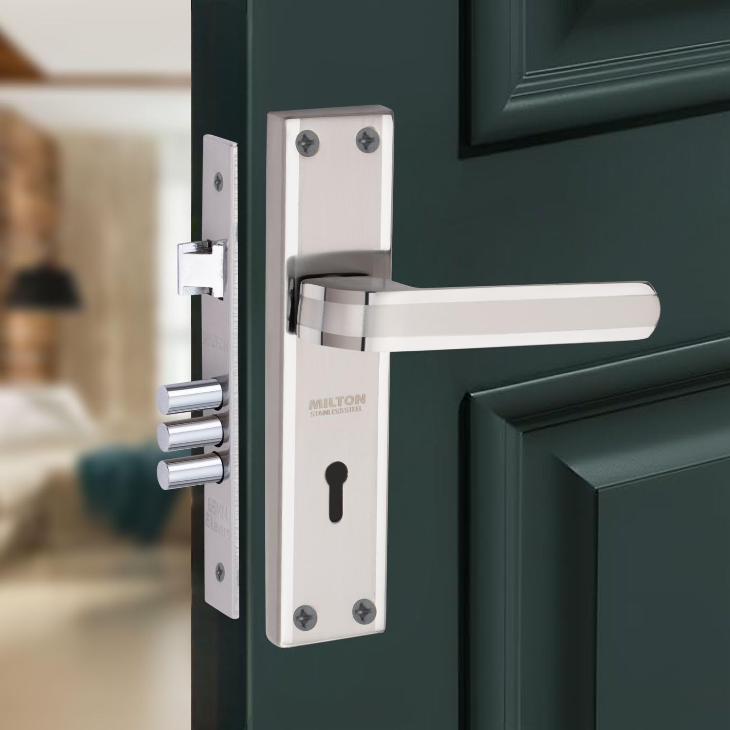 Milton 7 Inch Stainless Steel Two Tone Mortise Lock Set- MSS-New Hockey
