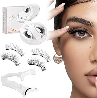Reusable Magnetic Eyelashes, Natural Magnetic Eyelash Kit with Pliers and Case, 3D Volume Effect Without Glue, Easy to Apply for Beginners, Length 24mm