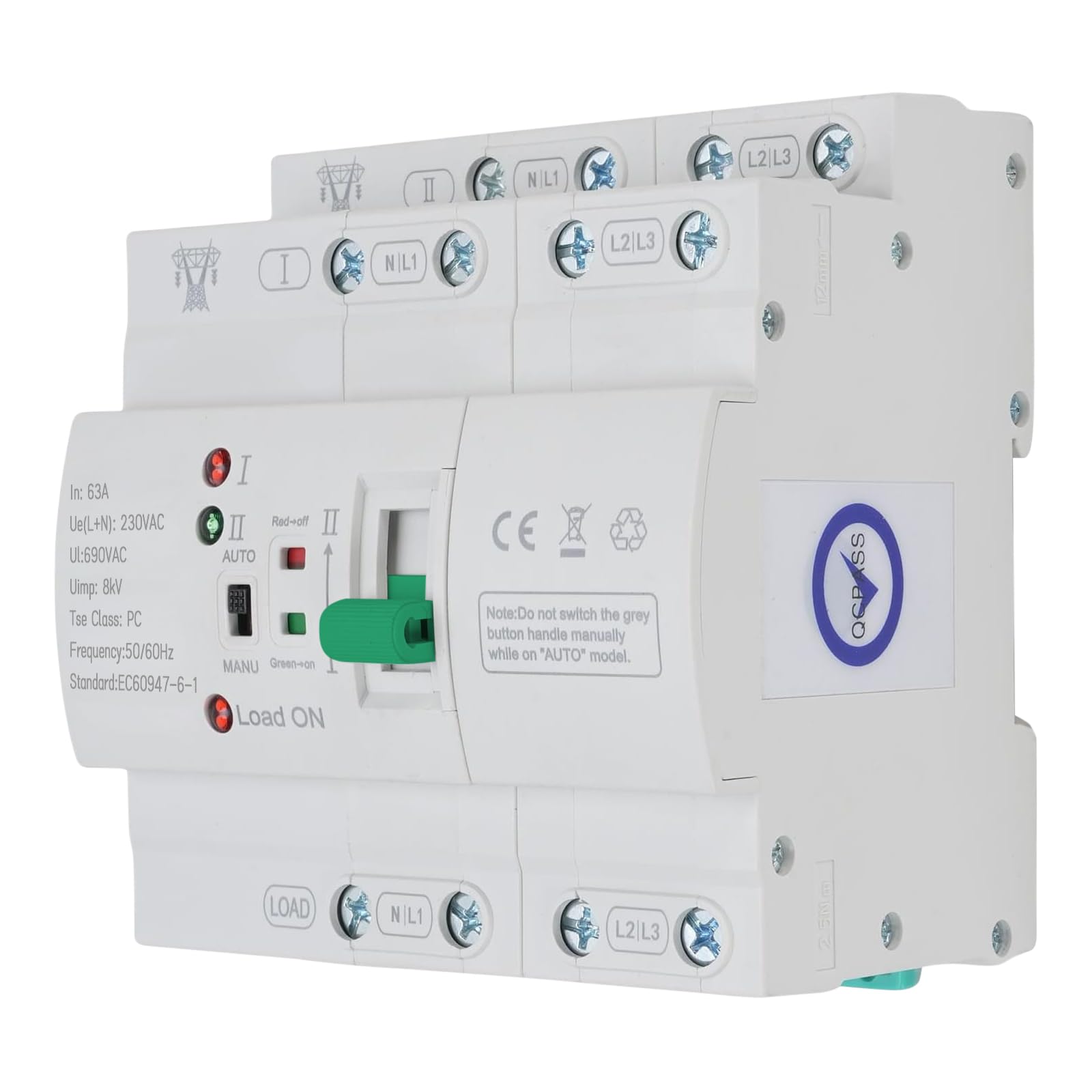 Automatischer Transferschalter ATS 4P 63A 400V Hutschiene Dual Power Umschalter Dreiphasen