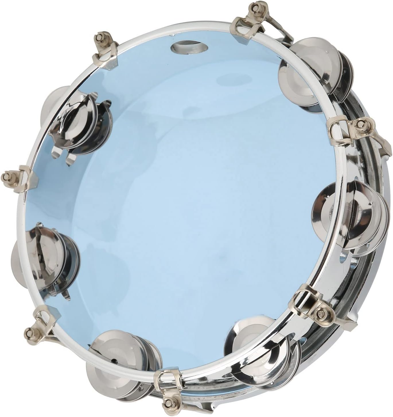 8in Double Row Gle Bells Tambourine Handheld Percussion Instrument, SelfTuning Tambourine with - Transparent (Blue)