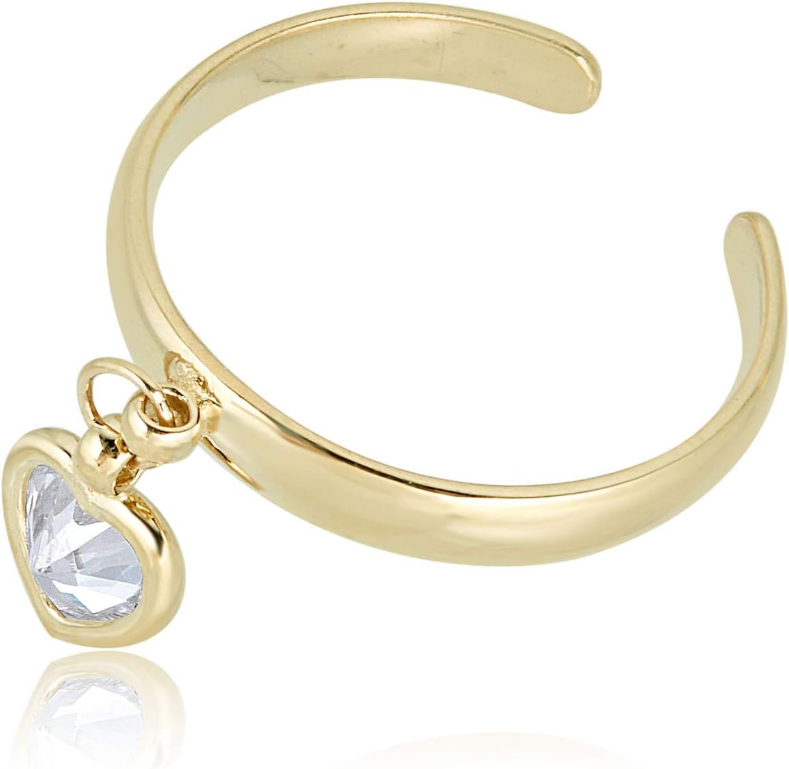 AVORA 10K Yellow Gold Adjustable Dangle Heart Toe Ring with Simulated Diamond CZ