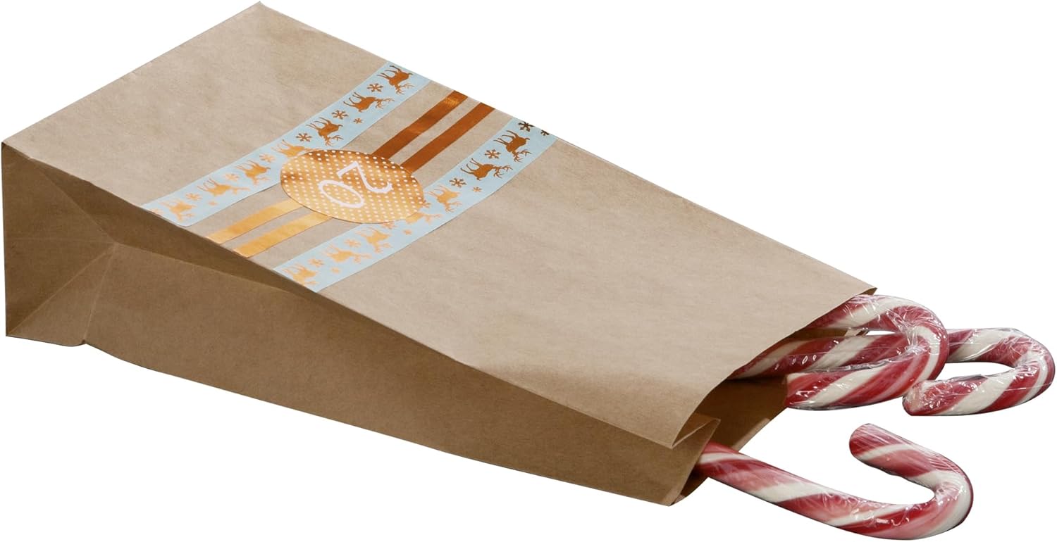 9401 Advent Calendar Set with 24 Food-Safe Paper Bags in White, Cord and Number Stickers