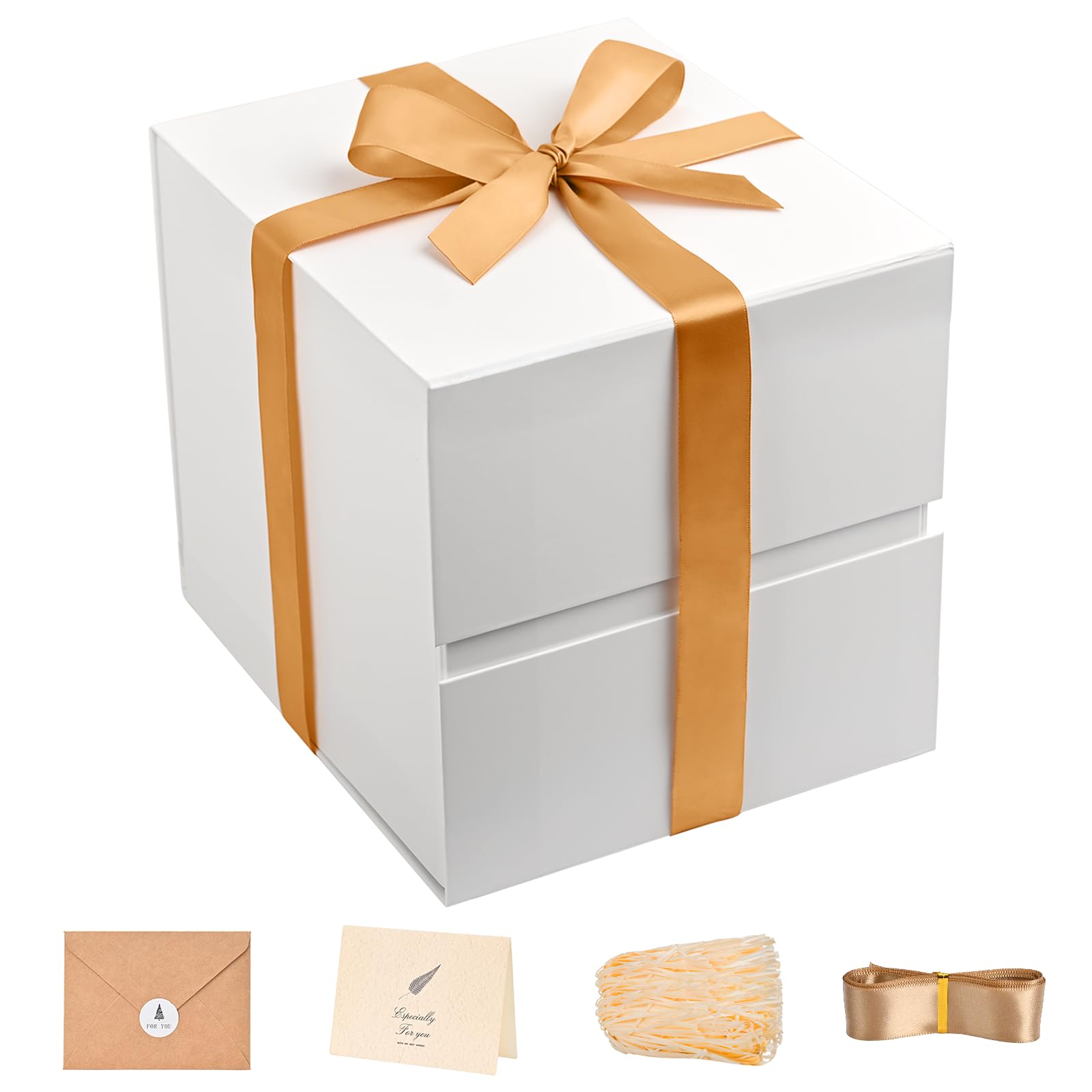 LIFELUM White Gift Box for Wedding with Magnetic Lid, 8.6"x8.6"x8.6"