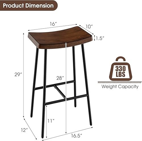 Miniatura 3 de COSTWAY Taburetes industriales de 29 pulgadas de altura, sin espalda, con reposapiés, almohadillas ajustables, sillas de mostrador para cocina,