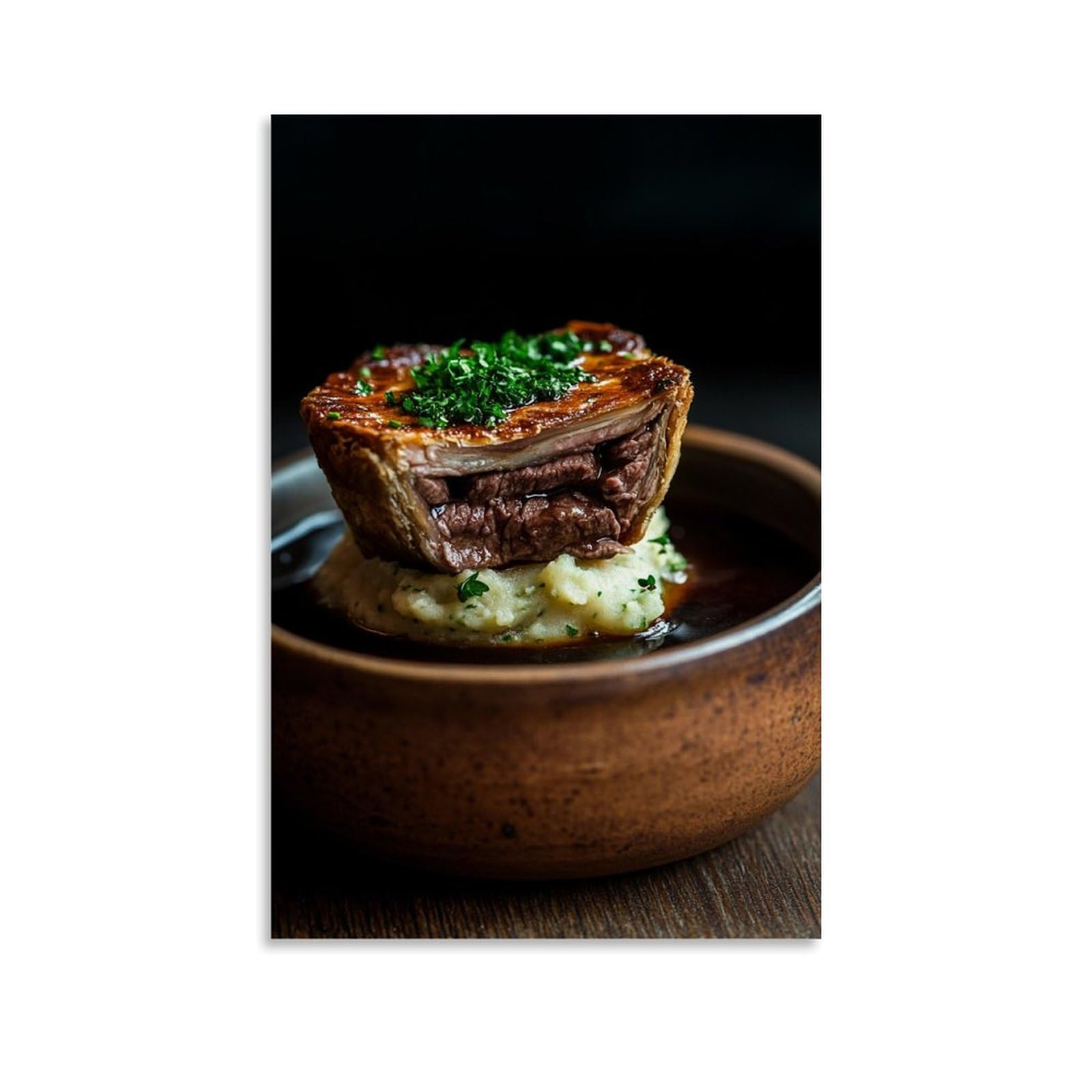 YMHDJYH London Pie & Mash Minimalism- Steak Filling Cross-Section, Earthenware Dish Texture, Parsley Liquorire Drops Wall Art Mural Modern Decoration Hanging Art Poster 20x30inch(50x75cm)