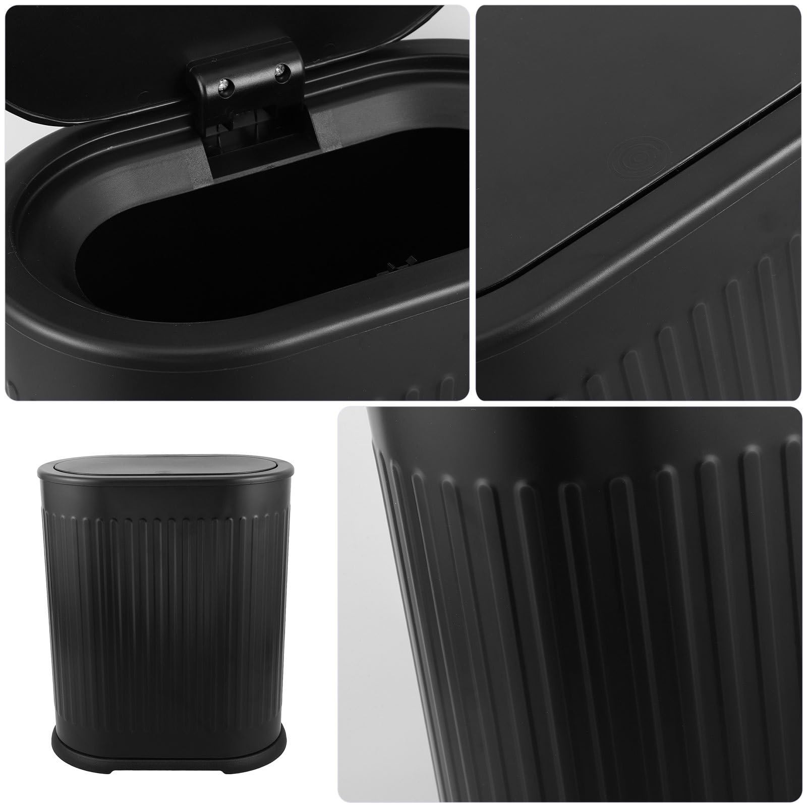 DOITOOL Bote de Basura Estrecho de Plástico con Tapa a Presión, 6 L, Negro, Cubo de Basura del Inodoro, para Baño y Uso Doméstico Diario