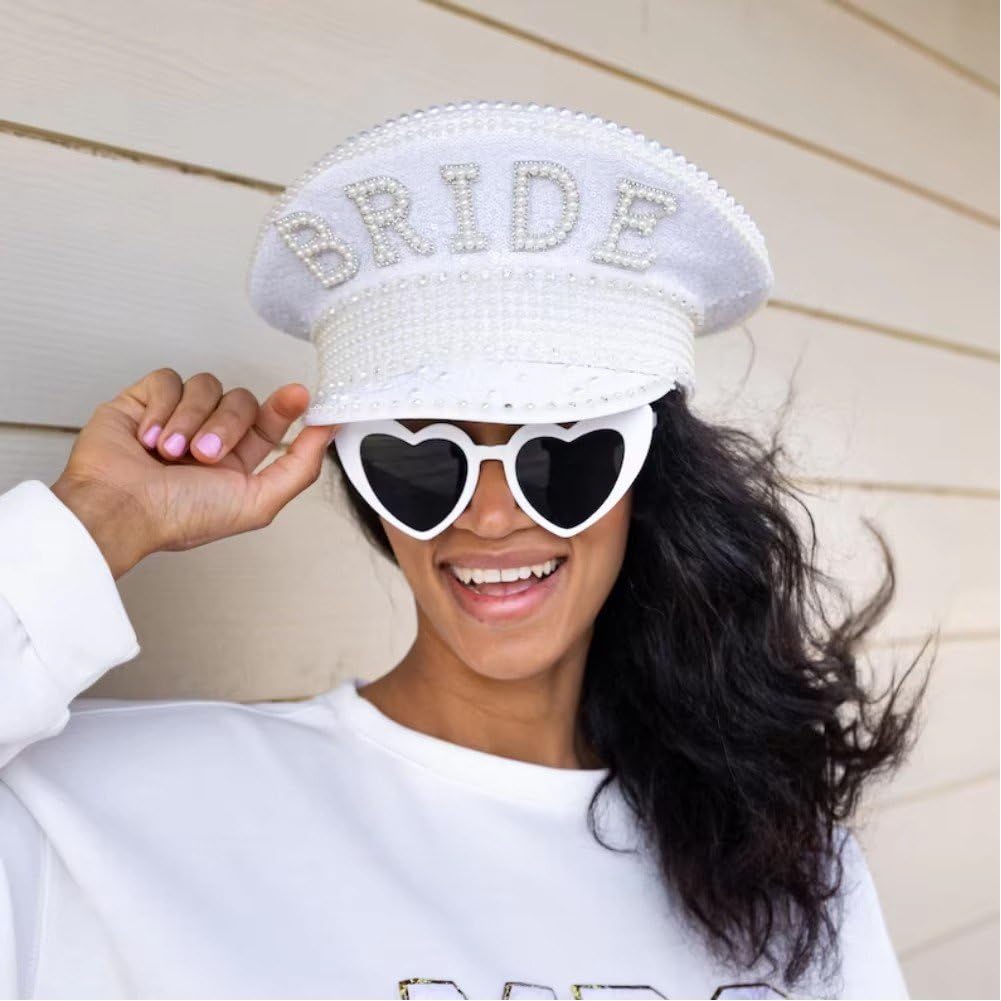 Sombrero De Novia Para Ser Capitán - Sombreros De Despedida De Soltera Con Perlas Accesorios Para Disfraces - Gorra Del Festival Pride Steampunk - Sombrero De Capitán De Lentejuelas Iridiscentes