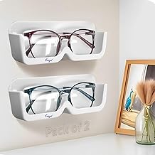 kunya 2 Pcs Specs Holder Wall Mounted Sunglasses Display Case with Adhesive Sticker No-Drill Display Stand Bed Side Specs Holder Plastic Case Eyewear Case Shelving Glasses Holder Plastic