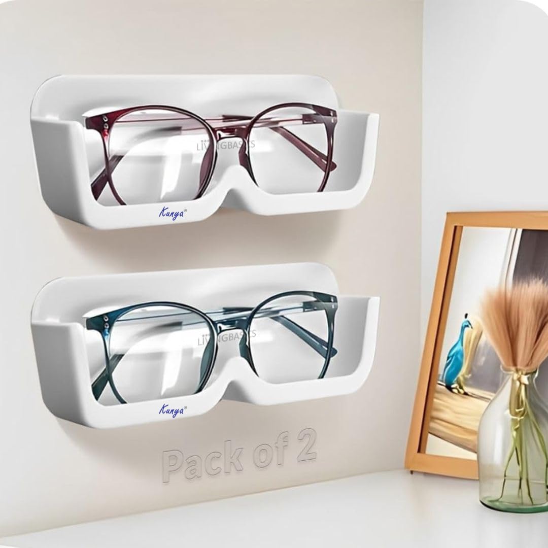 kunya 2 Pcs Specs Holder Wall Mounted Sunglasses Display Case with Adhesive Sticker No-Drill Display Stand Bed Side Specs Holder Plastic Case Eyewear Case Shelving Glasses Holder Plastic-image-16
