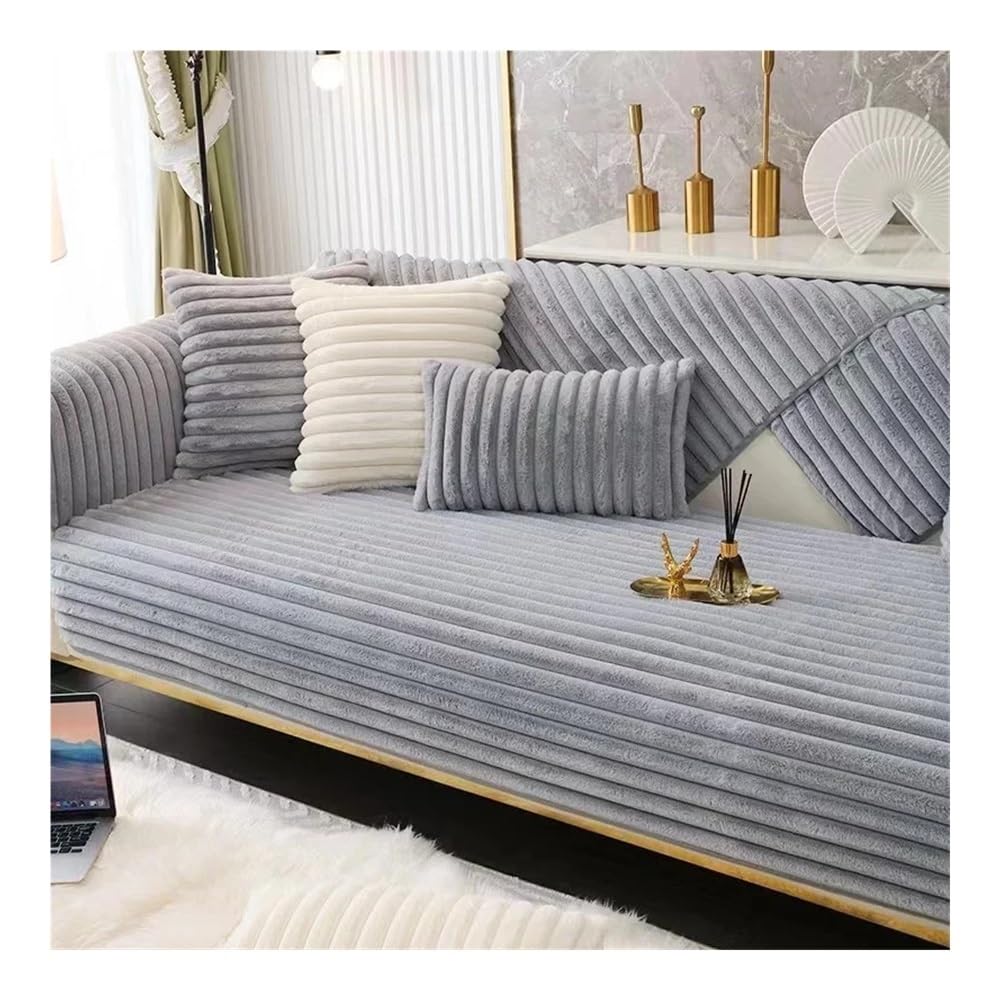 Housse de canapé matelassée en peluche de lapin gris 90x180 cm pour l'hiver chaleureux