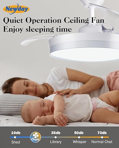 Miniatura 5 de Newday Retractable Ceiling Fan with Light, 42 Inch Smart Ceiling Fans with Lights and APP Remote Control, Modern Ceiling Fan for Bedroom Living